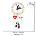 Luxurious gold crystal ballerina brooch featuring black enamel and dangling charms - XD825572-Gold Ballet Dancer Silhouette