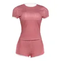 Completo slim fit con t-shirt e pantaloncini a quadretti bianchi e rossi e bordi - S / Rosso