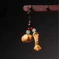 Chinese retro style wood keychain with carved pumpkin and Ruyi pendants - Cypress Everything Goes Well