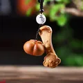 Handcrafted wooden persimmon and Ruyi keychain pendant with peace charm beads - Cypress Everything Goes Well Large Ruyi Style