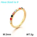 3mm gold plated titanium steel stackable ring with colorful zircon stones size 5-9 - US 5 / French Multicolor Contrast Style (KR115859-GC)