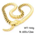 Golden dragon scale snake necklace in vintage steel, 600x12mm heavy chunky chain - Gold