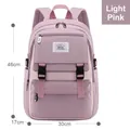 Light pink multi-pocket student backpack with ZMBABY logo for primary school girls - Light Pink