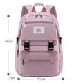 Light pink multi-pocket student backpack with ZMBABY logo for primary school girls - Light Pink