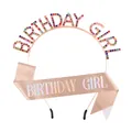 Serre-tête Birthday Girl en or rose avec strass colorés et ensemble d'écharpe pailletée - Strass Colorés + Écharpe Holographique Or Rose