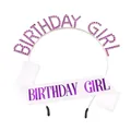 Serre-tête Birthday Girl argenté avec strass violets et écharpe en satin blanc assortie - Argent Strass Violet + Écharpe Blanche Lettres Violettes