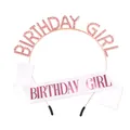 Serre-tête Birthday Girl or rose et écharpe en satin blanc avec paillettes roses - Strass Rose + Écharpe Blanche Lettres Roses