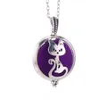 Aromatherapie-Medaillon Katze in Silber mit violettem Filzpad und Halskette aus Legierung - Silber Hohl Katze Stil (N2240)