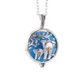 Silberne Lebensbaum Medaillon-Halskette mit blauem Elefanten-Aroma-Diffusor-Anhänger - Silber Mutter und Kind Elefant Stil (N2735-2)
