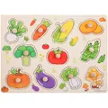 Children's wooden vegetable puzzle with 10 easy-grip knobs for early learning - Vegetable Theme Peg Puzzle