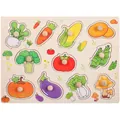 Children's wooden vegetable puzzle with 10 easy-grip knobs for early learning - Vegetable Theme Peg Puzzle