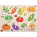 Children's wooden vegetable puzzle with 10 easy-grip knobs for early learning - Vegetable Theme Peg Puzzle