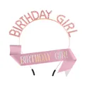 Ensemble anniversaire avec serre-tête et écharpe en or rose et strass roses - Strass Rose + Écharpe Holographique Rose