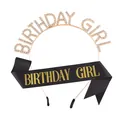 Set serre-tête Birthday Girl en strass or rose avec écharpe en satin noir et doré - Or Strass Blanc + Écharpe Noire Lettres Dorées
