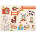 Wooden farm animal peg puzzle with barn and windmill motifs for early learning - Farm Fence Theme Peg Puzzle