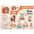 Wooden farm animal peg puzzle with barn and windmill motifs for early learning - Farm Fence Theme Peg Puzzle