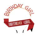 Set de fête Birthday Girl avec serre-tête en strass rouges et écharpe rouge - Or Strass Rouge + Écharpe Holographique Rouge