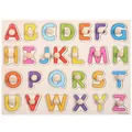 Alphabet wooden puzzle with 26 colorful capital letters and grip handles for toddlers - Uppercase Letters Peg Puzzle