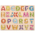 Alphabet wooden puzzle with 26 colorful capital letters and grip handles for toddlers - Uppercase Letters Peg Puzzle