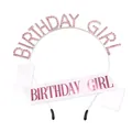 Ensemble serre-tête anniversaire strass rose et écharpe en satin blanc - Argent Strass Rose + Écharpe Blanche Lettres Roses