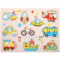 Wooden peg puzzle featuring 10 colorful transport vehicles for kids' early learning - Vehicle Peg Puzzle Board