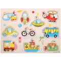 Wooden peg puzzle featuring 10 colorful transport vehicles for kids' early learning - Vehicle Peg Puzzle Board
