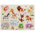 Educational wooden knob puzzle with 11 colorful animal shapes for early childhood learning - Forest Animal Peg Puzzle
