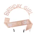 Ensemble d'anniversaire or rose avec serre-tête en strass et écharpe scintillante - Or Rose + Écharpe Holographique Or Rose