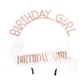 Serre-tête Birthday Girl en strass or rose et écharpe en satin blanc pour femmes - Or Rose Strass Blanc + Écharpe Blanche Lettres Or Rose