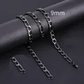 Collana a catena Figaro nera da 9mm in acciaio inossidabile lucido stile industrial - 7.0x70 / Nero