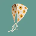 Vintage style hand-crocheted sunflower bandana in cream white with yellow flower details - Sunflower Orange