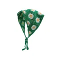 Grünes Boho-Häkelkopftuch mit weißen Gänseblümchenmustern und Strickbändern - Einheitsgröße / Sonnenblume Dunkelgrün