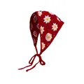 Französisches Vintage Häkel-Kopftuch in Rot mit Gänseblümchen-Muster und Bindeband - Einheitsgröße / Sonnenblume Rot
