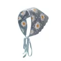 Blaues handgehäkeltes Strick-Bandana mit Gänseblümchen und Bindebändern - Einheitsgröße / Gewellte Sonnenblume Blauer Boden