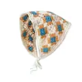 Vintage Häkel-Bandana mit blau-orangem Blumenmuster und praktischen Bindebändern - Einheitsgröße / Kleeblatt Orange