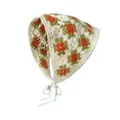 Handgehäkeltes Kopftuch mit Granny-Square-Blumenmuster und beigen Strickbändern - Einheitsgröße / Kleeblatt Rot Grün