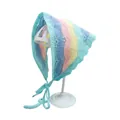 Handgefertigtes gehäkeltes Dreieckstuch mit Macaron-Streifen und Spitzenrand - Einheitsgröße / Regenbogen Wasserwelle