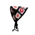 Handgefertigtes schwarzes Häkelkopftuch mit rosa und weißen Gänseblümchen und Bändern - Tulpe Schwarz