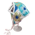 Handgefertigtes Häkel-Kopftuch mit Blumenmuster in Blau und Grün für Damen - Einheitsgröße / Kamelie Blau Grün