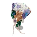Handgefertigtes Häkel-Bandana in Off-White mit lila und grünen Blumen-Details - Einheitsgröße / Romantischer Garten Khaki Lila