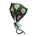 Dunkelgrünes Häkel-Kopftuch mit Weihnachtsmann-Mustern und gestrickten Bändern - Einheitsgröße / Weihnachtsmann Grün
