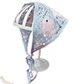 Hellblaues Häkel-Kopftuch mit rosa Fischmustern und Bändern zum Binden für Damen - Einheitsgröße / Rosa Delfin