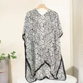 Women's sun protection satin shawl with black and white rose floral print and piping - Black and White Rose Print (Split)