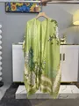 Elegant light green satin kimono shawl with floral prints and batwing sleeves - Vintage Splendid Floral (Split)