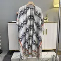 Women's silk-satin sunscreen shawl with grey python print and orange geometric borders - Fashion Python Snake Print (Color 2)