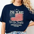 Détail de l'imprimé graphique 250e anniversaire USA sur un t-shirt bleu marine - Bleu marine