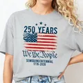 T-shirt gris femme avec imprimé vintage drapeau USA pour le 250e anniversaire, coupe décontractée - Gris clair
