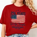 Rotes Baumwoll-T-Shirt mit USA-Druck zum 250. Jubiläum und Vintage-Flaggen-Design - S / Rot