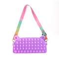 Purple silicone bear ear pop it shoulder bag with colorful rainbow gradient strap - Purple