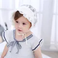 Baby lace sun hat with 3D floral embroidery and ruffled edge for newborn photography - Brimmed Lace Hat